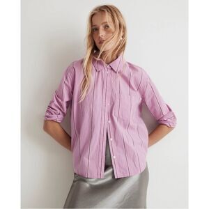 Madewell Signature Poplin Oversized Stripe Boyshirt Size XS Light Petunia Pink